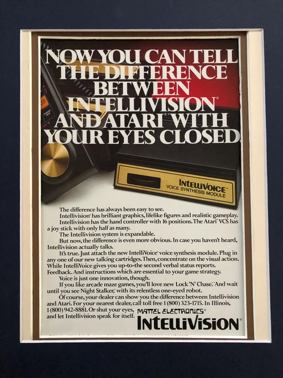 Pubblicità Intellivision — confronto con Atari 2600